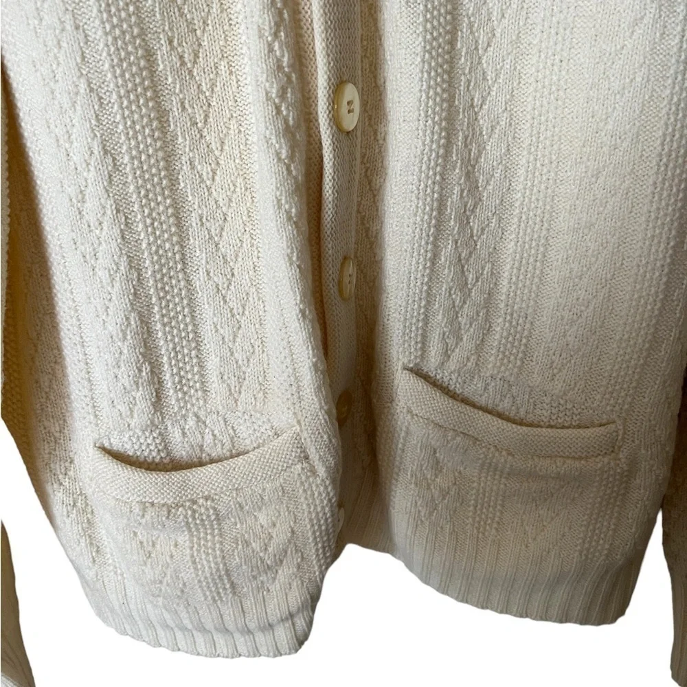 Vintage 60s Cream Golden Arrow Worsted Wool Knit Cardigan Fisherman Sweater